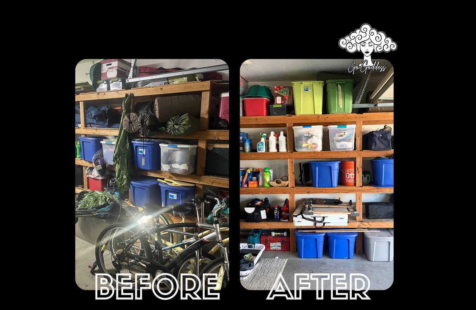Garage shelving before and after