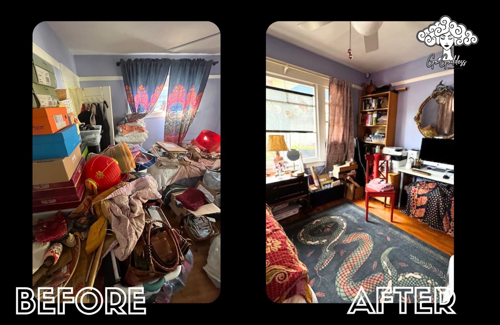 Bedroom before and after