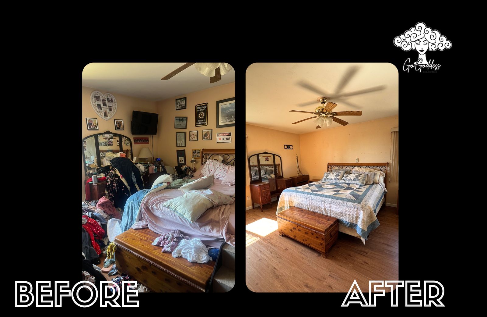 Bedroom before and after